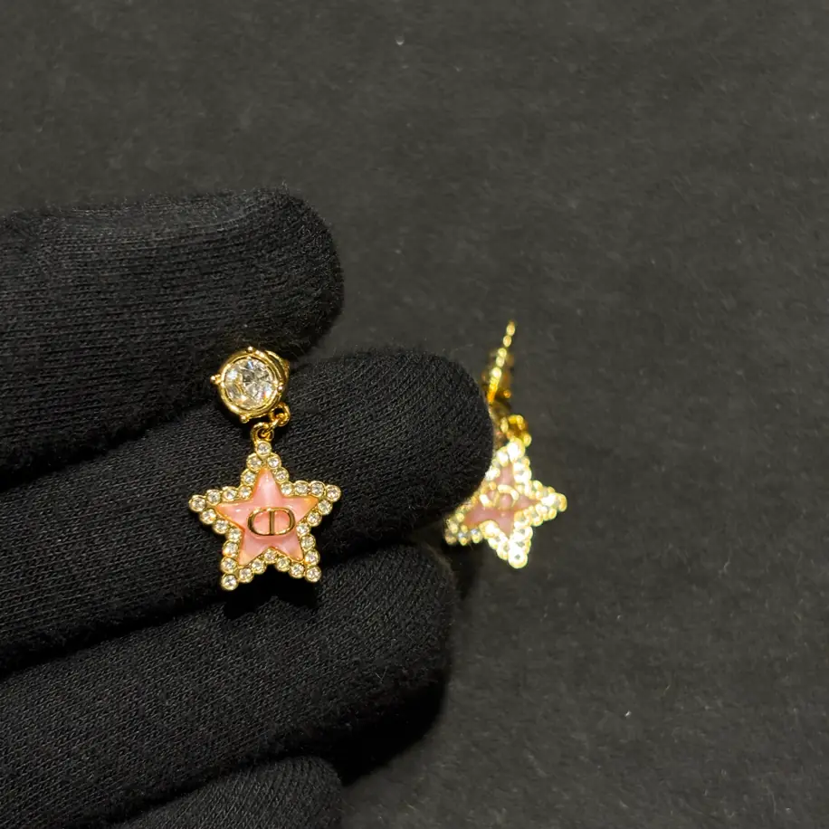 Dior Pırlanta Detaylı Star Pink Küpe