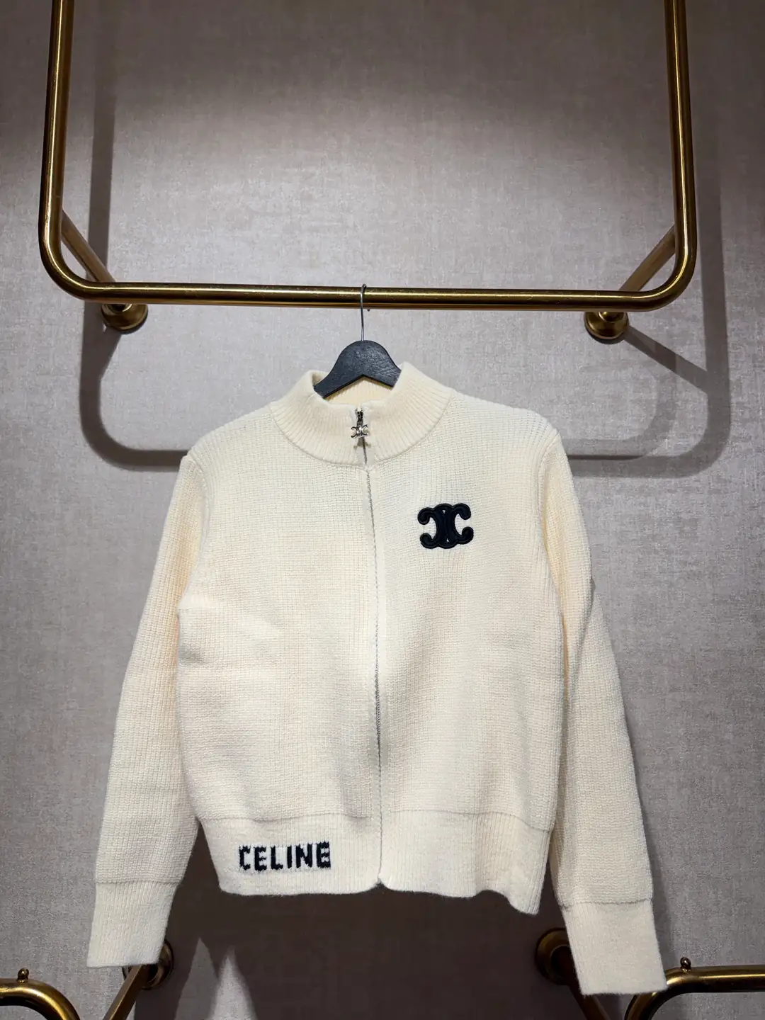 Celine Krem Fermuarlı Örme Kadın Hırka