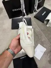 Chanel Slingbacks Beyaz Tül Kadın Topuklu 3