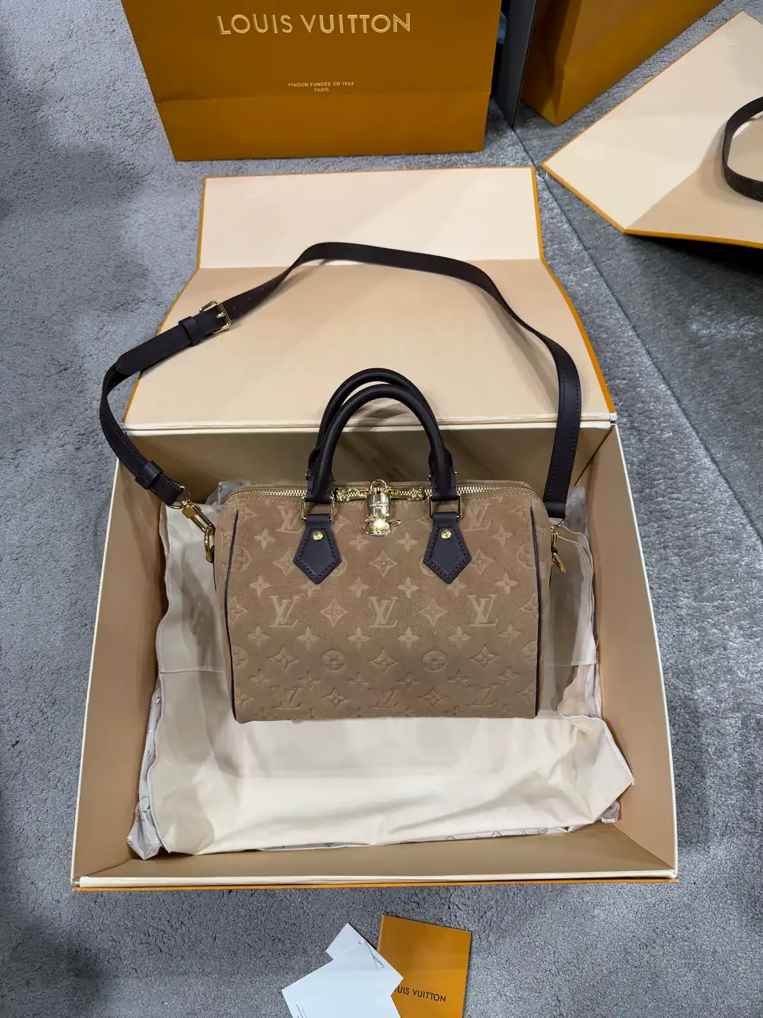 Louis Vuitton Speedy Bandouliere 25 Kadın Süet Çanta