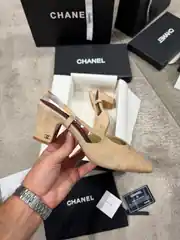 Chanel Slingbacks Bej Kadın Süet Topuklu 2