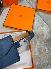 Hermes Kelly Pocket 18 Mavi Kadın Deri Kemer 2