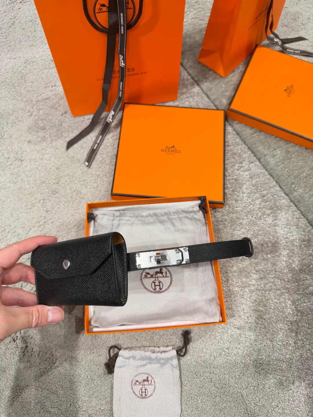 Hermes Kelly Pocket 18 Siyah Kadın Deri Kemer