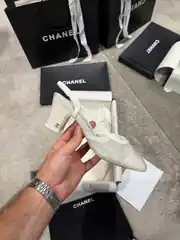 Chanel Slingbacks Beyaz Tül Kadın Topuklu 2