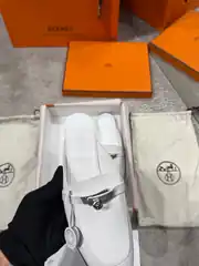 Hermes Oz Mule Beyaz Kadın Deri Terlik 2