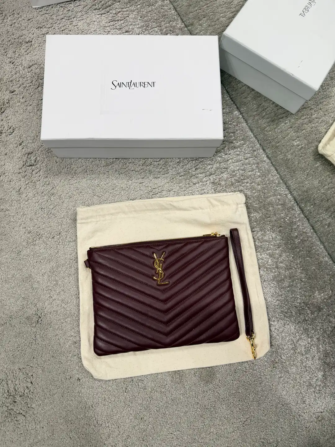 YSL Bordo Matelasse A5 Pouch Deri Kadın El Çantası