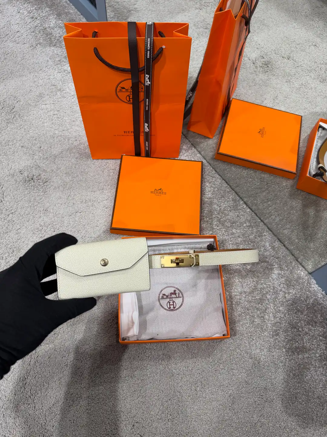 Hermes Kelly Pocket 18 Beyaz Kadın Deri Kemer