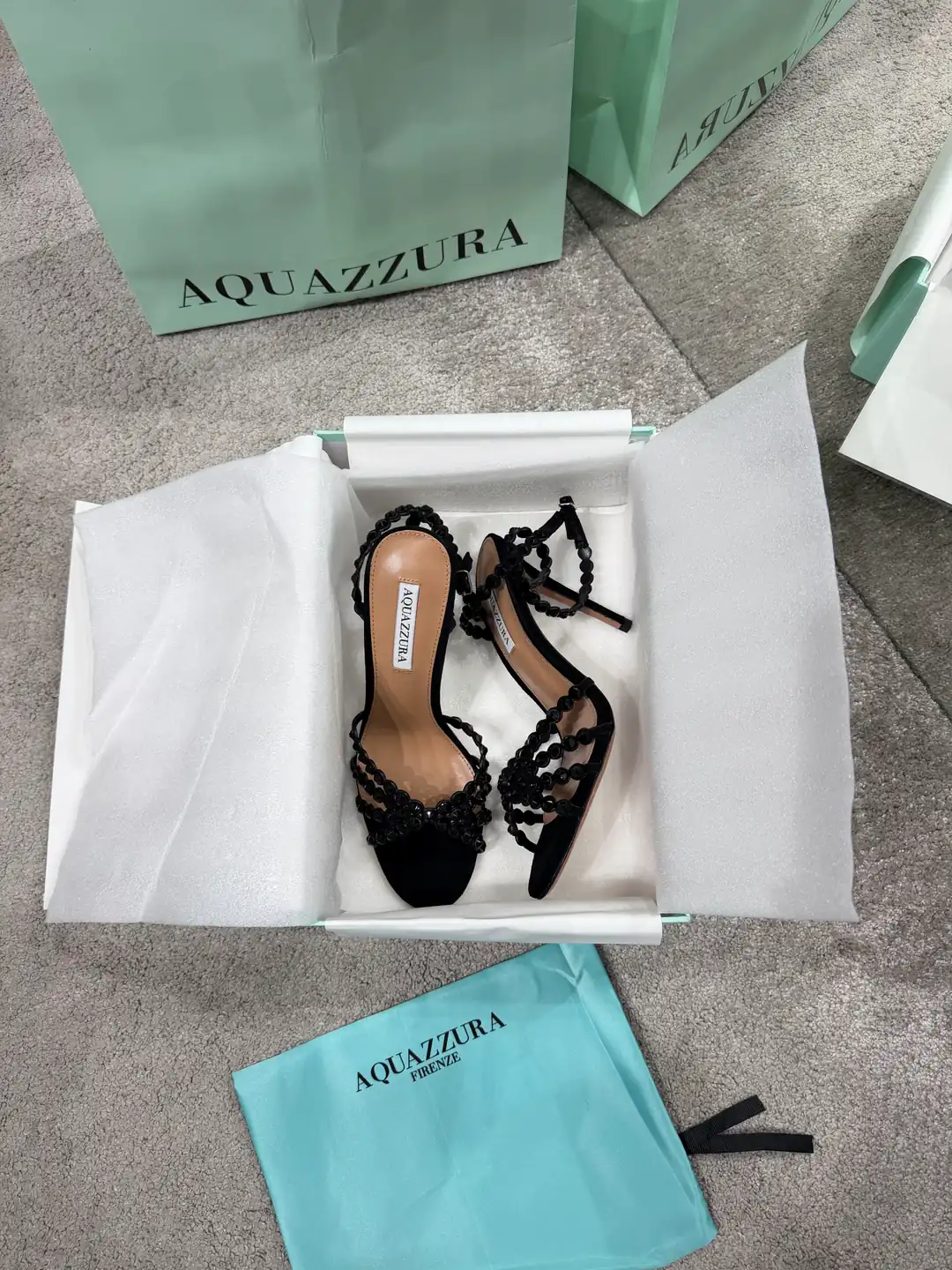 Aquazzura Siyah Tequila Sandal Kadın Deri Topuklu