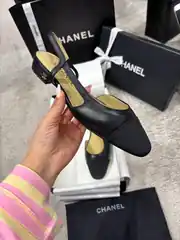 Chanel Slingbacks Siyah Kadın Deri Topuklu 4