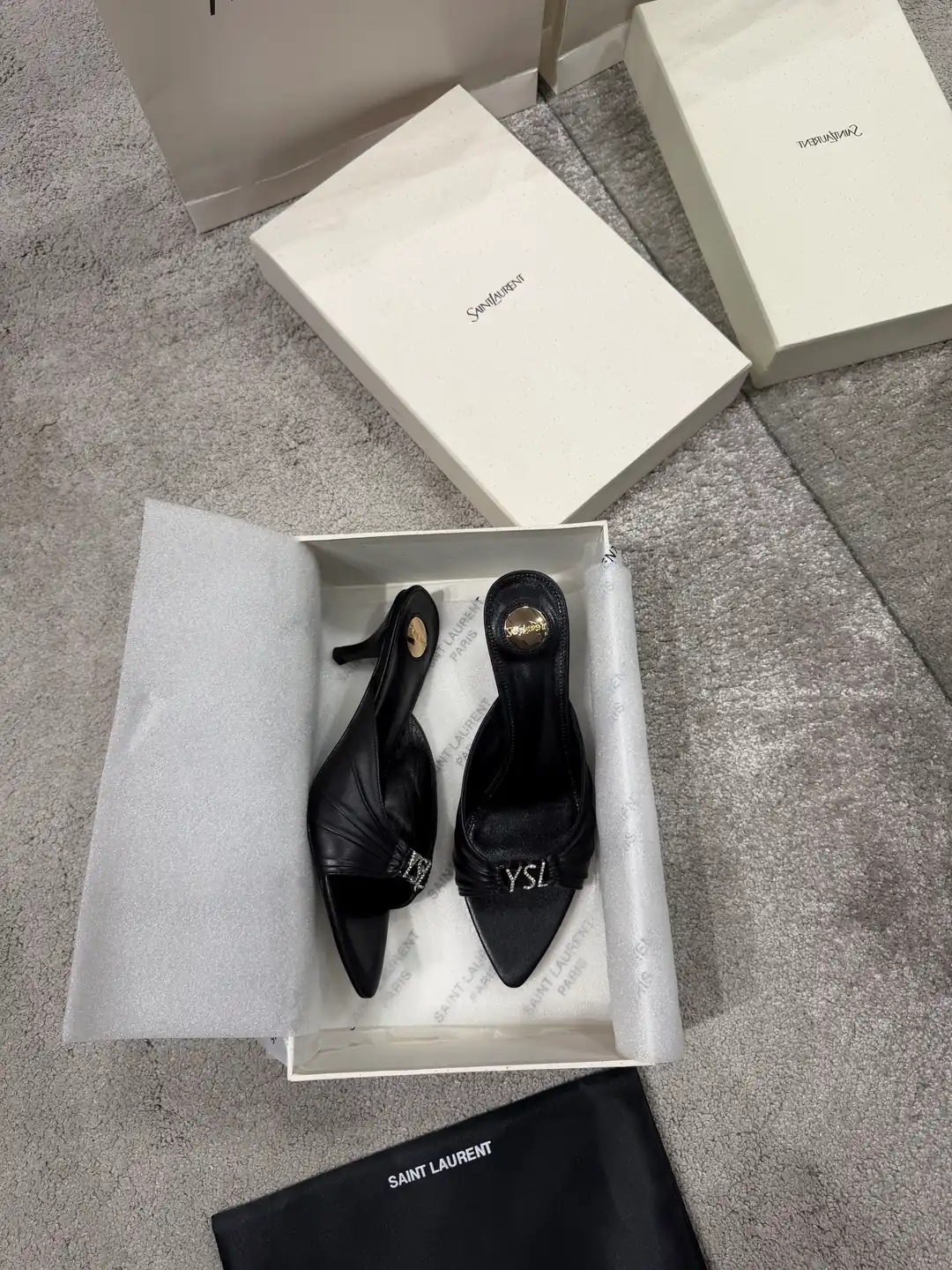 YSL Jerry Mules Siyah Kadın Deri Topuklu Terlik