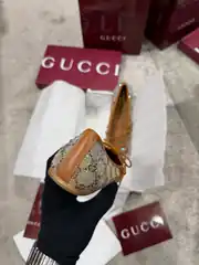 Gucci Crystal Horsebit Kadın Kanvas Babet 4