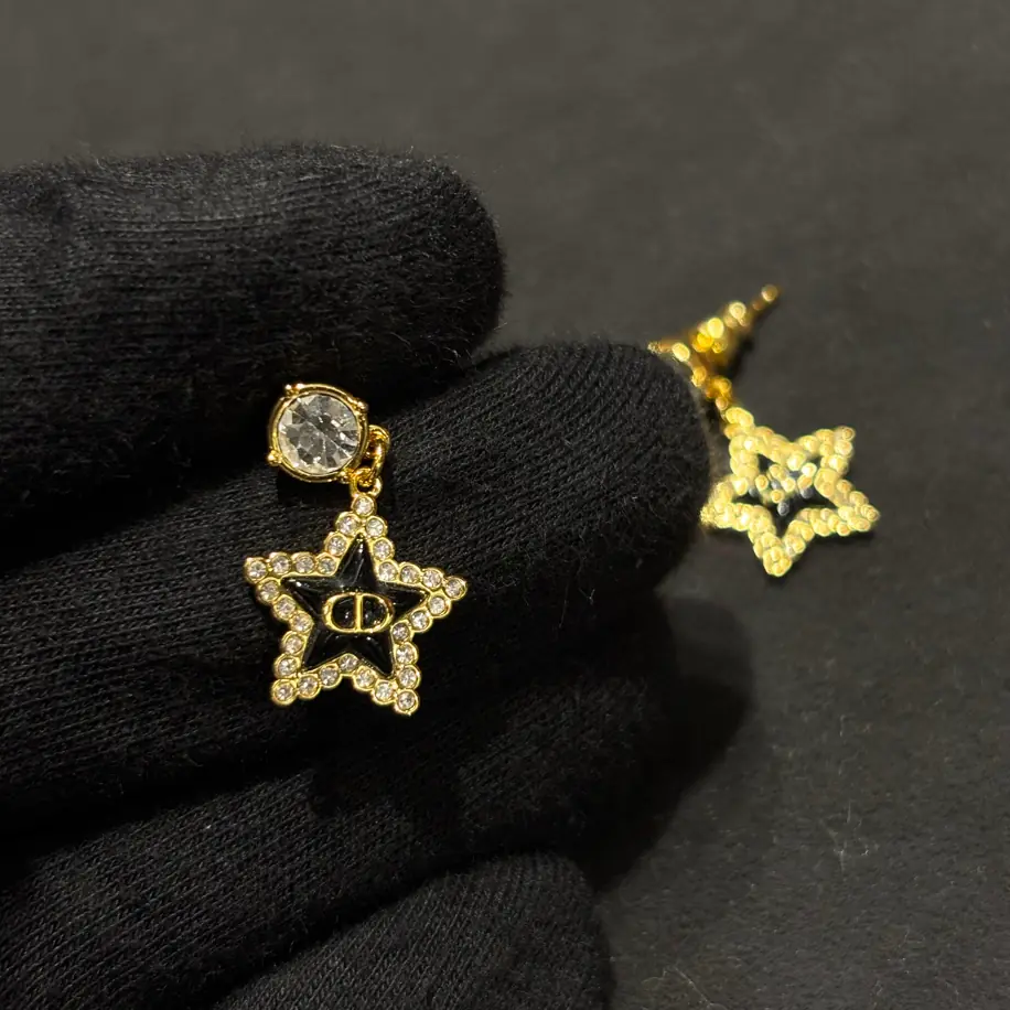 Dior İnci Detaylı Star Gold Küpe