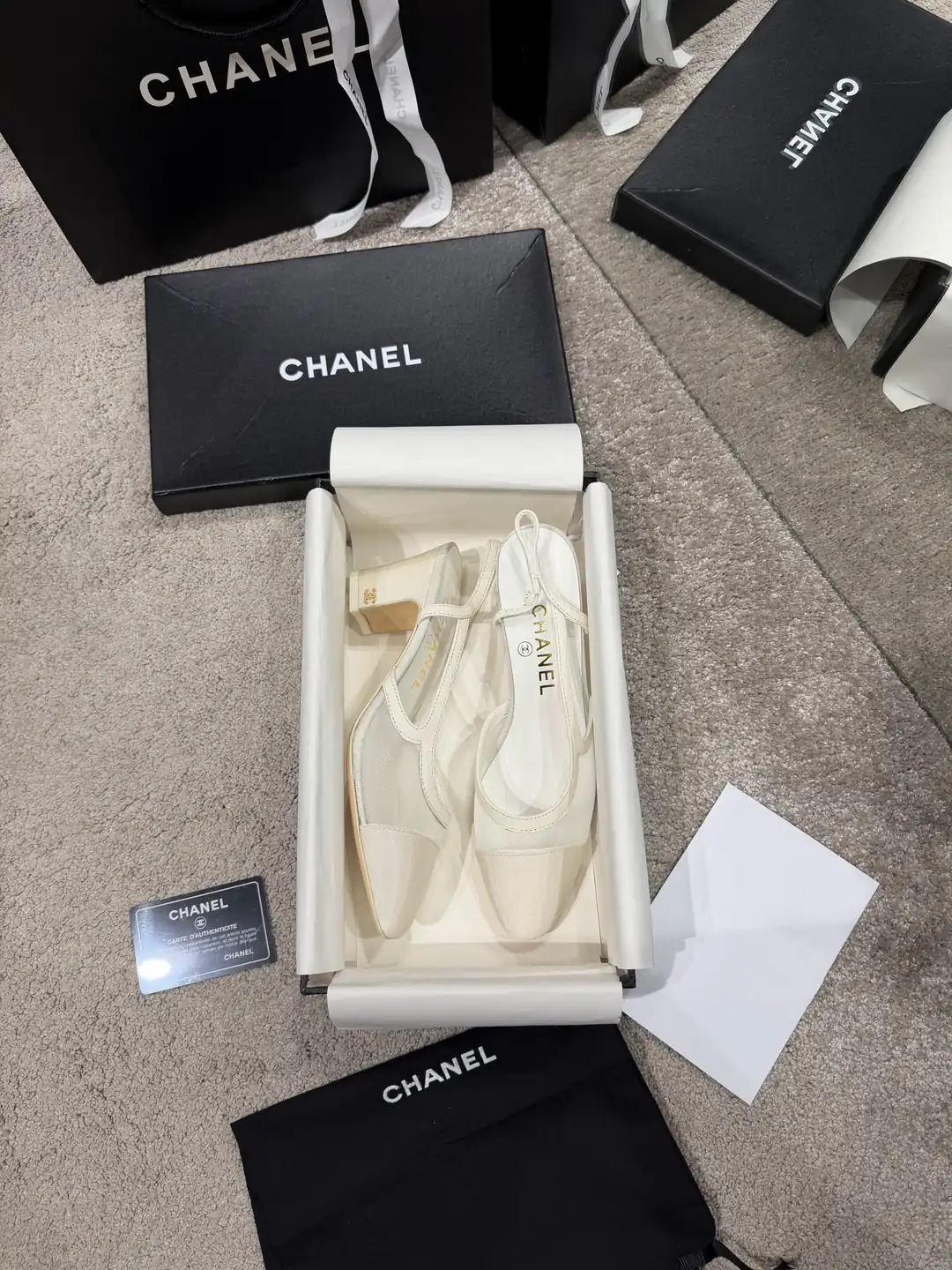 Chanel Slingbacks Beyaz Tül Kadın Topuklu