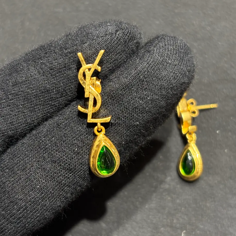YSL Zümrüt Stone Gold Küpe