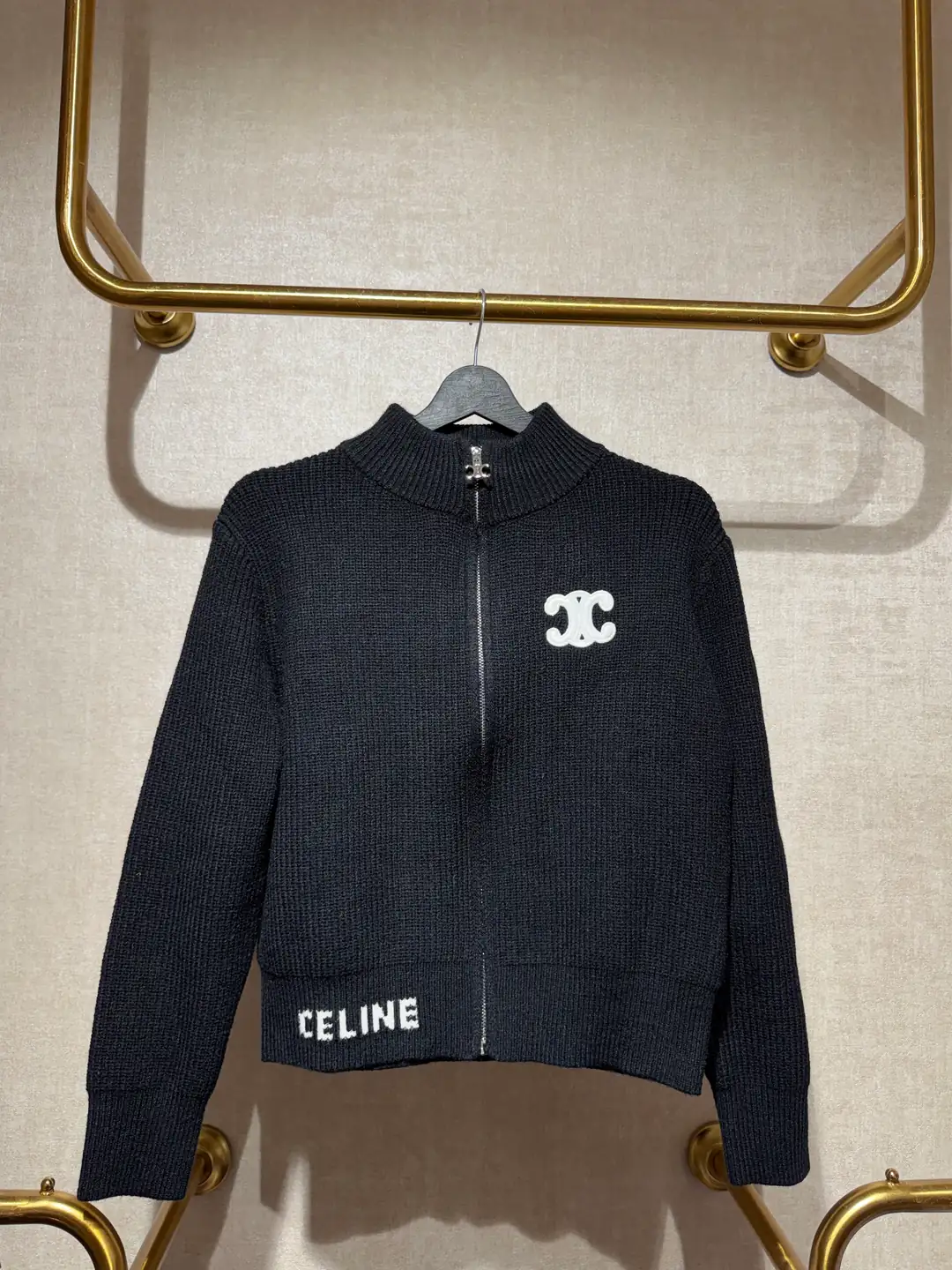 Celine Siyah Fermuarlı Örme Kadın Hırka