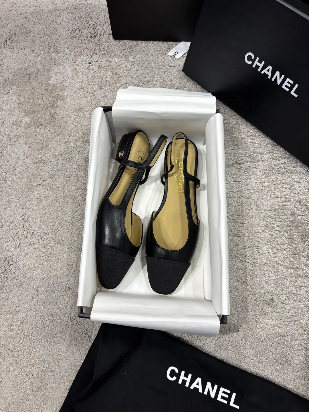 Chanel Slingbacks Siyah Kadın Deri Topuklu