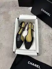 Chanel Slingbacks Siyah Kadın Deri Topuklu 1