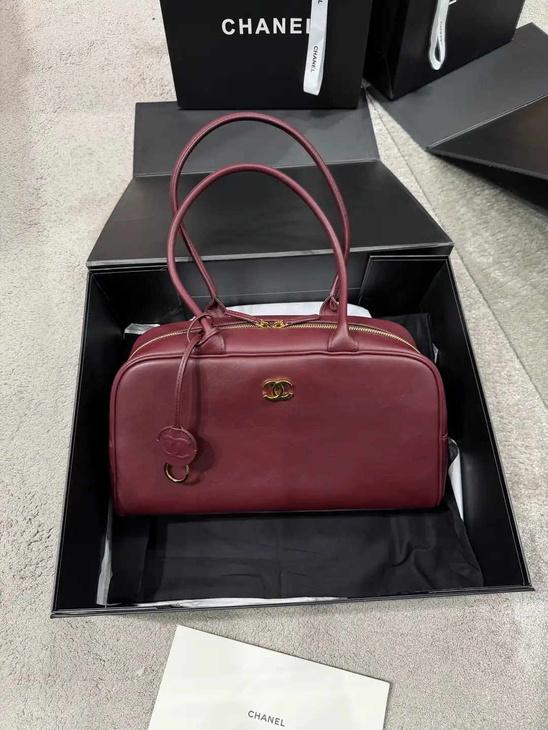 Chanel Bordo Large Bowling Kadın Deri Çanta