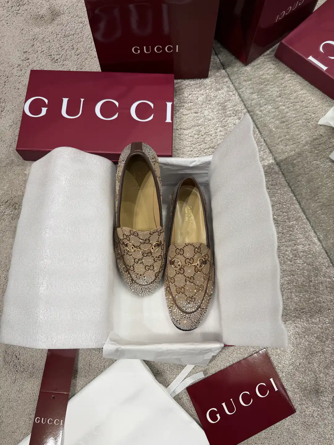 Gucci Crystal-Embellished Kadın Kanvas Loafer