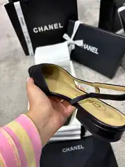 Chanel Slingbacks Siyah Kadın Deri Topuklu 5