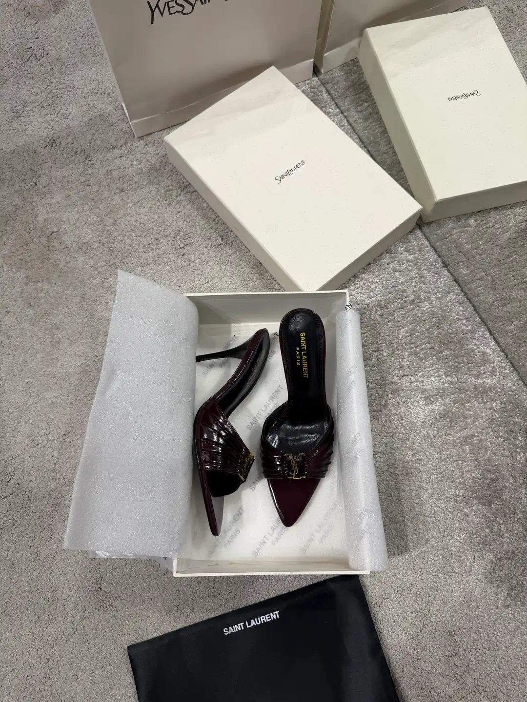 YSL Babylone Mules Bordo Kadın Deri Topuklu Terlik